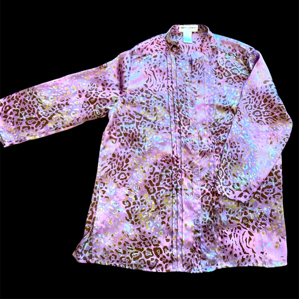 Draper & Damons Pink/multicolor 3/4 Sleeve Button Up Blouse Size PS